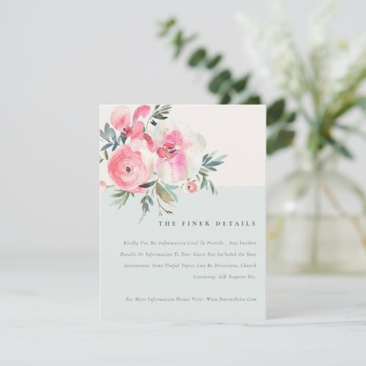 Chic Blue Pink Rose Orchid Blumenzwiebeldetails Begleitkarte (Stehend Vorderseite)