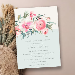 Chic Blue Pink Rose Orchid Flora Probe Abendessen Einladung