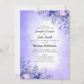 Chic Blue Pink Roses Watercolor Wedding Invitati Einladung (Vorderseite)