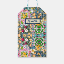 Chic blue pink sicilian citrus floral tiles dopp