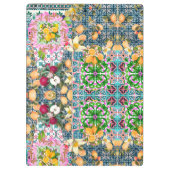 Chic blue pink sicilian citrus floral tiles dopp klemmbrett (Rückseite)