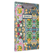 Chic blue pink sicilian citrus floral tiles dopp klemmbrett (Rechts)