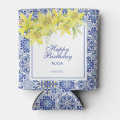 Chic Blue Portugiesisch Azulejo Yellow Lily Dosenkühler (Vorderseite)