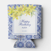 Chic Blue Portugiesisch Azulejo Yellow Lily Dosenkühler (Rückseite)