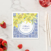 Chic Blue Portugiesisch Azulejo Yellow Lily Geburt Serviette (Beispiel)