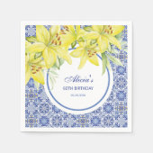 Chic Blue Portugiesisch Azulejo Yellow Lily Geburt Serviette (Vorderseite)