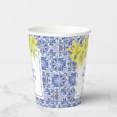 Chic Blue Portugiesisch Azulejo Yellow Lily Pappbecher (Rechts)