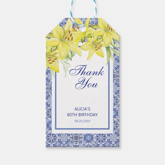Chic Blue Portugiesisch Azulejo Yellow Lily Vielen Geschenkanhänger (Vorderseite)