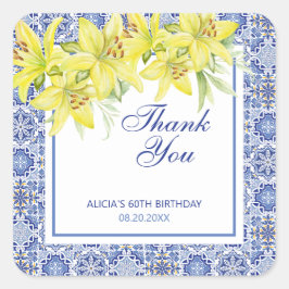 Chic Blue Portugiesisch Azulejo Yellow Lily Vielen Quadratischer Aufkleber