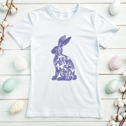 Chic Blue Rabbit Silhouette T-Shirt; Blumenstrauß T-Shirt