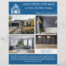 Chic Blue Real Estate Home Listing 2 Sided