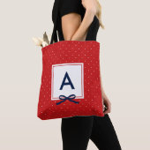 Chic Blue Ribbon Red Polka Dot Muster Monogramm Tasche (Von Nahem)