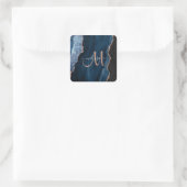 Chic Blue Rose Gold Agate Script Monogram Custom Quadratischer Aufkleber (Tasche)