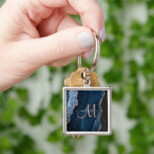Chic Blue Rose Gold Agate Script Monogram Custom Schlüsselanhänger (Hand)