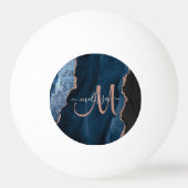 Chic Blue Rose Gold Agate Script Monogram Custom Tischtennisball (Rückseite)
