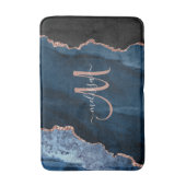 Chic Blue Rose Gold Glitzer Agate Custom Monogram Badematte (Vorderseite Vertikal)
