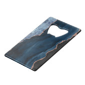 Chic Blue Rose Gold Glitzer Agate Custom Monogram Geldbeutel Flaschenöffner (Rückseite Schrägansicht)