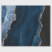 Chic Blue Rose Gold Glitzer Agate Custom Monogram Geschenkpapier (Flach)