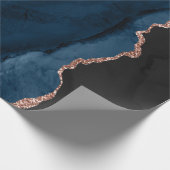 Chic Blue Rose Gold Glitzer Agate Custom Monogram Geschenkpapier (Ecke)