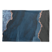 Chic Blue Rose Gold Glitzer Agate Custom Monogram Kissenbezug (Rückseite)