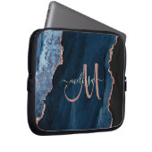 Chic Blue Rose Gold Glitzer Agate Custom Monogram Laptopschutzhülle (Vorne Rechts)