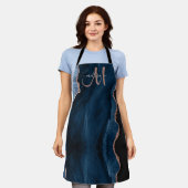 Chic Blue Rose Gold Glitzer Agate Custom Monogram Schürze (Getragen)