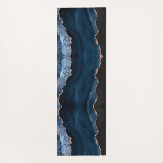 Chic Blue Rose Gold Glitzer Agate Custom Monogram Yogamatte (Rückseite)