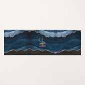 Chic Blue Rose Gold Glitzer Agate Custom Monogram Yogamatte (Vorderseite (Horizontal))