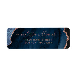 Chic Blue Rose Gold Glitzer Agate Retrun-Adresse