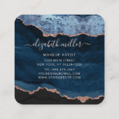 Chic Blue Rose Gold Glitzer Agate Script Monogram Quadratische Visitenkarte (Rückseite)