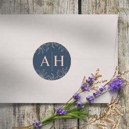 Chic Blue & Rose Gold Monogram Wedding Runder Aufkleber