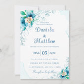 Chic Blue Rose Wedding Einladung mit QR Code (Vorderseite)