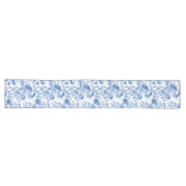 Chic Blue Roses Toile Floral Pattern Style Table  Großer Tischläufer (Horizontal)