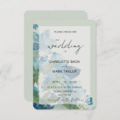 Chic Blue Sage Green Watercolor Floral Einladung (Vorne/Hinten)