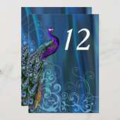 Chic Blue Satin Look Wedding Tischnummer Card (Vorne/Hinten)