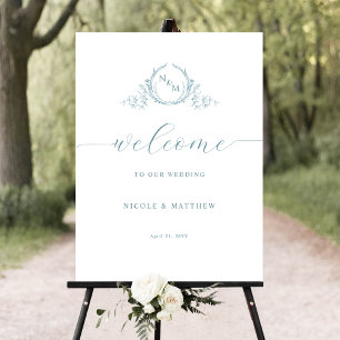 Chic Blue Sea Glass Monogram Wedding Willkommensze Poster