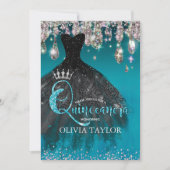 Chic Blue silber Glitzer Tropfen Quinceanera Einladung (Vorderseite)