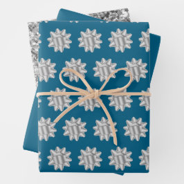 Chic Blue Silver Bows Glitzer Weihnachten Geschenkpapier Set