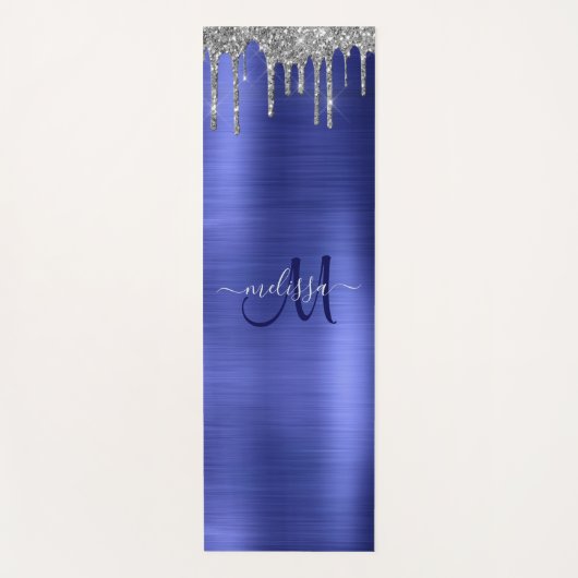 Chic Blue Silver Driving Glitzer Monogram Name Yogamatte (Vorderseite)