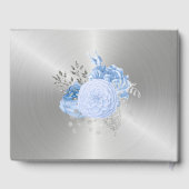 Chic Blue Silver Floral Anpassbare Hochzeit Gästebuch (Rückseite)