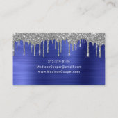 Chic Blue Silver Glitzer Tropfens Stylist Visitenkarte (Rückseite)