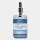 Chic Blue Silver Metallic Strip Gepäckmarke Gepäckanhänger (Vorderseite vertikal)