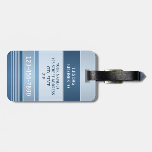 Chic Blue Silver Metallic Strip Gepäckmarke Gepäckanhänger (Rückseite horizontal)