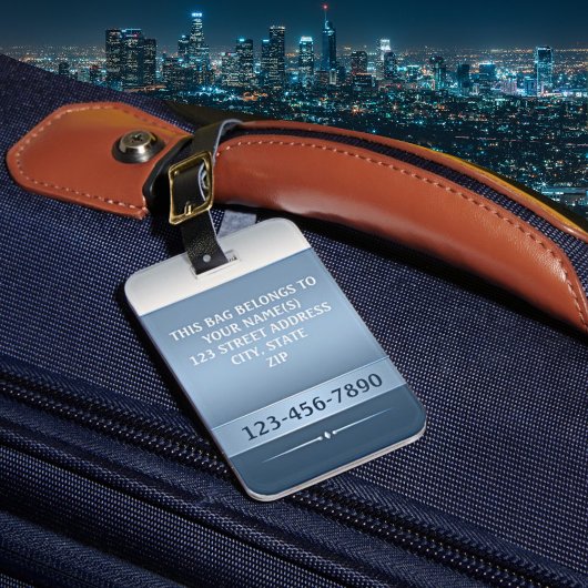 Chic Blue Silver Metallic Strip Gepäckmarke Gepäckanhänger