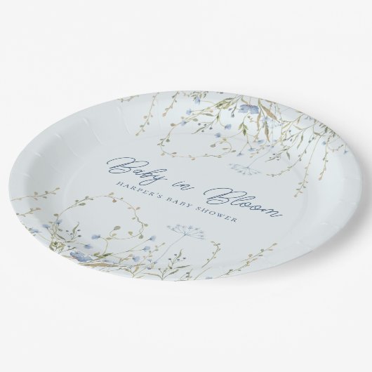 Chic Blue Sky Wildblumen Boy Baby Dusche Pappteller (Schrägansicht)