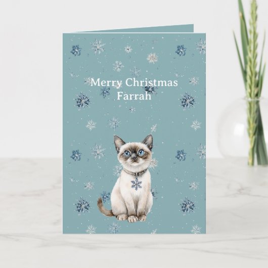 Chic Blue Snowflakes White Kitten Karte (Vorderseite)