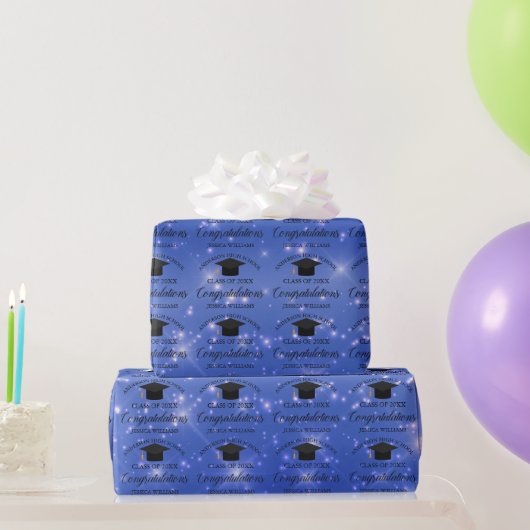 Chic Blue Sparkle Abschluss Chic Custom Graduate Geschenkpapier (Partygeschenke)