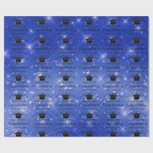 Chic Blue Sparkle Abschluss Chic Custom Graduate Geschenkpapier (Flach)