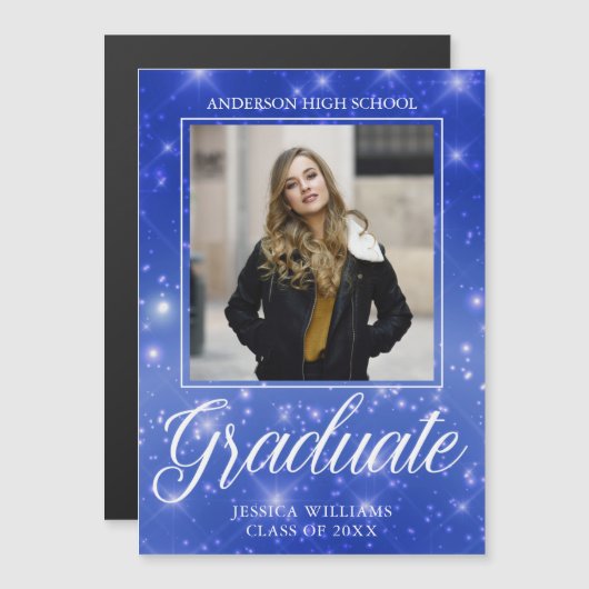 Chic Blue Sparkle Abschluss Foto Magnetkarte (Vorne/Hinten)