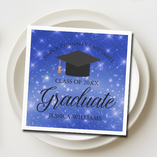 Chic Blue Sparkle Graduate Custom Graduate Party Serviette
